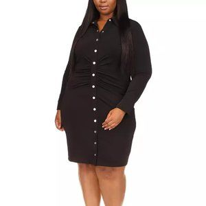 MICHAEL Michael Kors Plus Size Black Ruched Snap-Front Dress - 1X